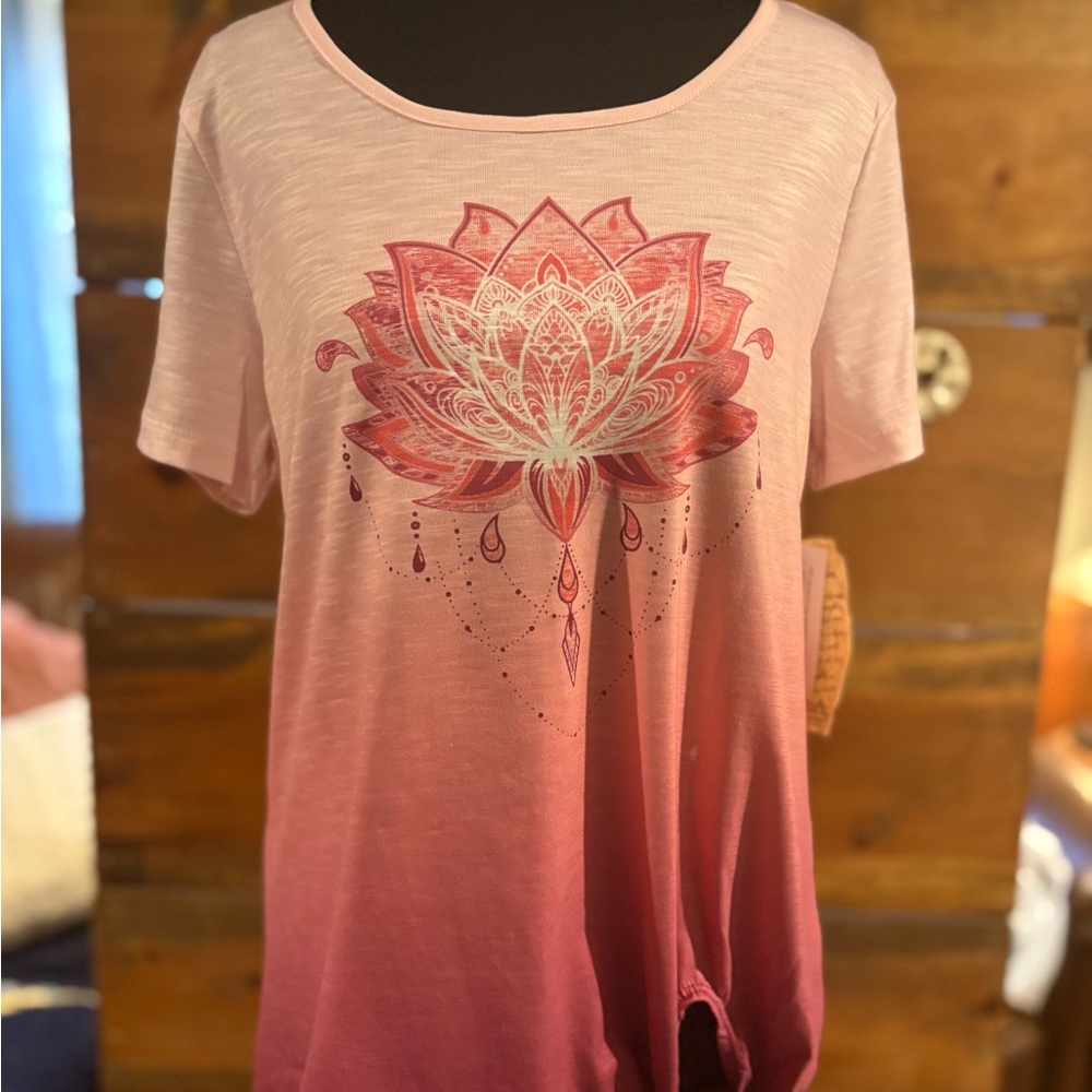 ONE WORLD Pink Ombre Lotus Graphic Tee